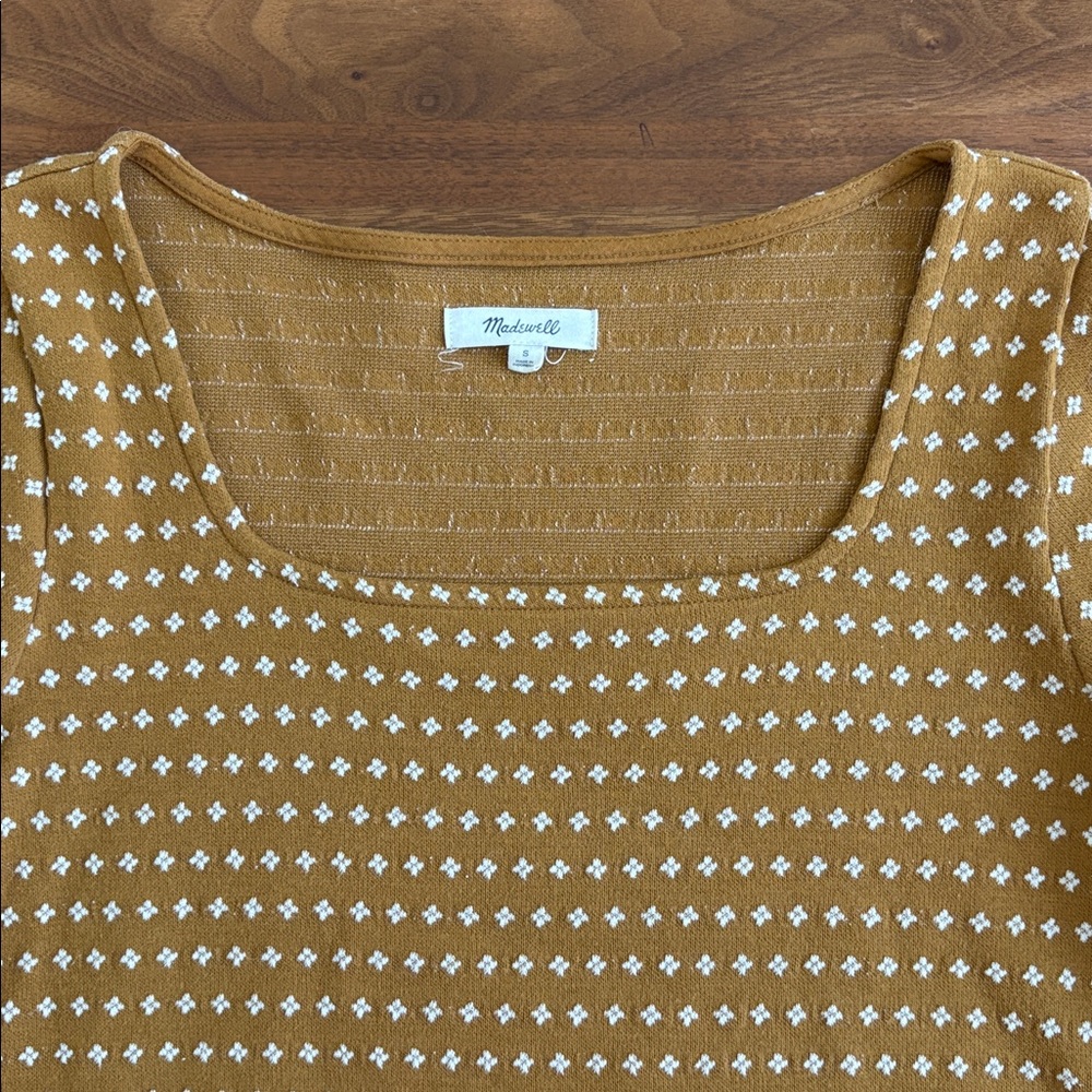 Madewell Floral Jacquard Square-Neck Top Antique Gold Size Small - Picture 6 of 9